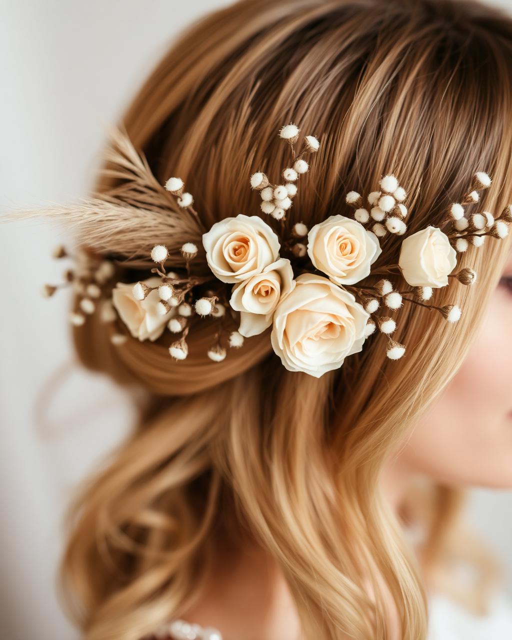 Corona de flores secas para cabello en estilo bohemio