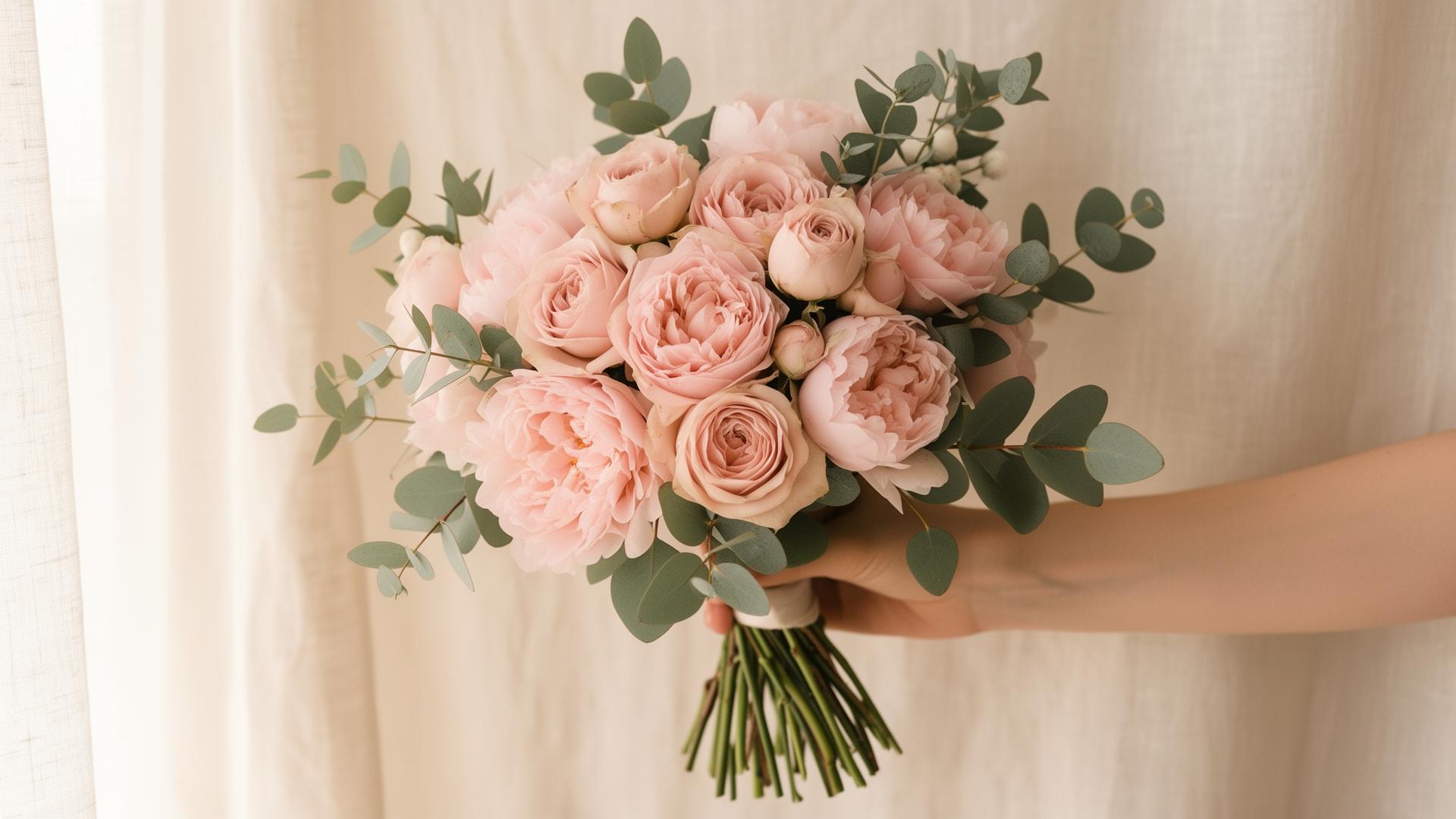 Ramo romántico de rosas y peonías rosadas — Florería López, Guanajuato